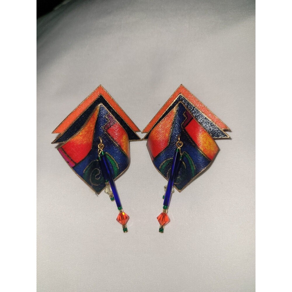 Vintage Man Style Austrian Crystal Fall Orange & Purple Mix Taizo Clip Earrings
